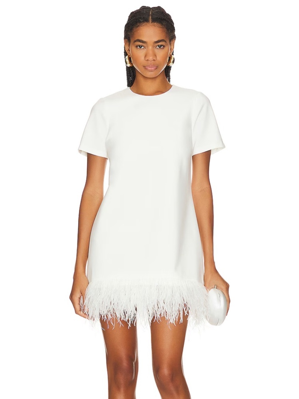 NWT Likely Revolve Marullo Soft White Mini Dress with Ostrich Feather Hem